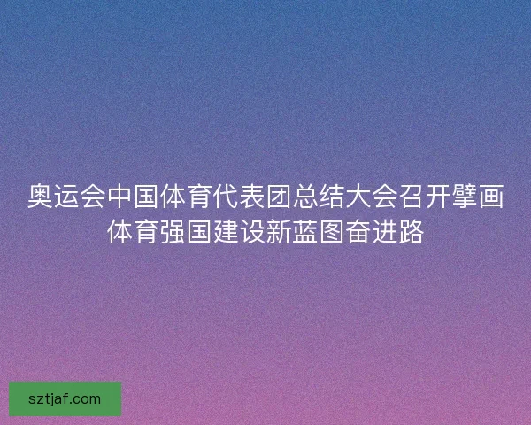 奥运会中国体育代表团总结大会召开擘画体育强国建设新蓝图奋进路