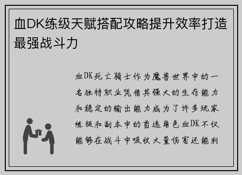血DK练级天赋搭配攻略提升效率打造最强战斗力